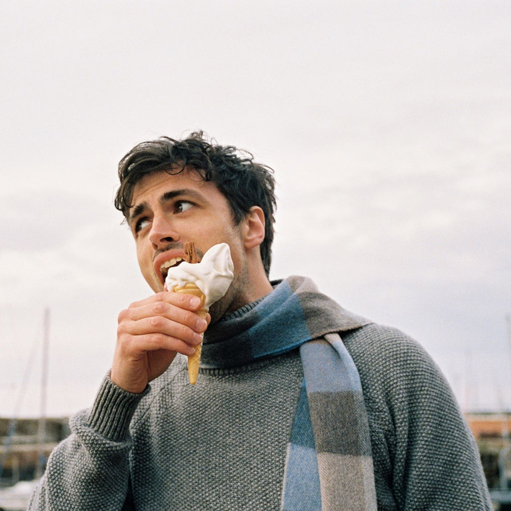 Oban Cool Azure Block Cashmere Scarf