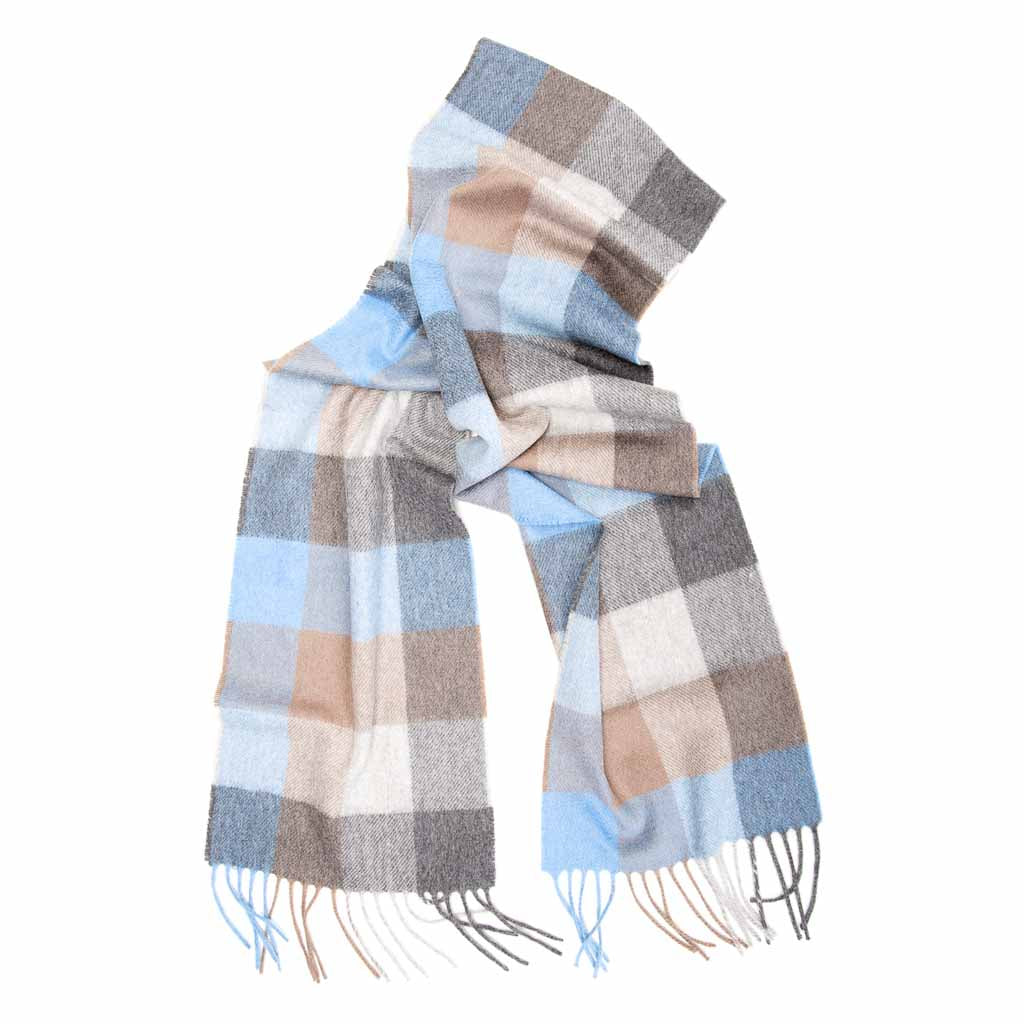 Oban Cool Azure Block Cashmere Scarf