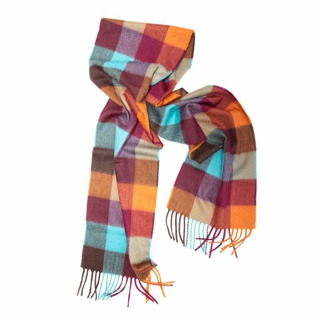 Oban Rich Autumn Block Cashmere Scarf
