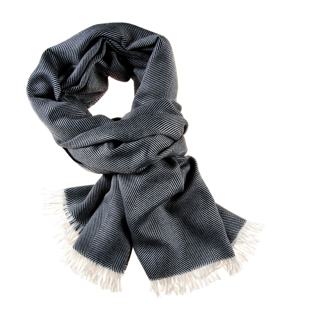 Marquee Graphite Herringbone Cashmere & Silk Stole