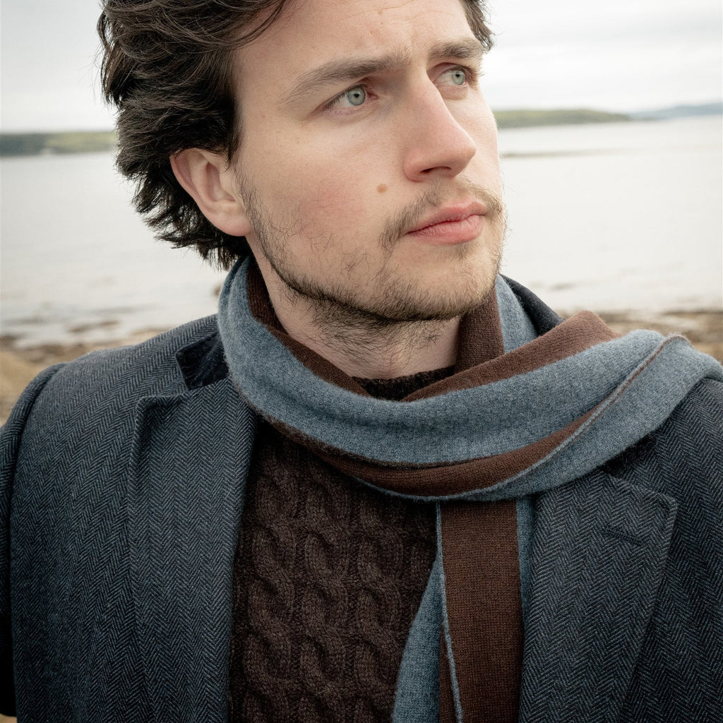 Knitted Slate College Stripe Cashmere Scarf