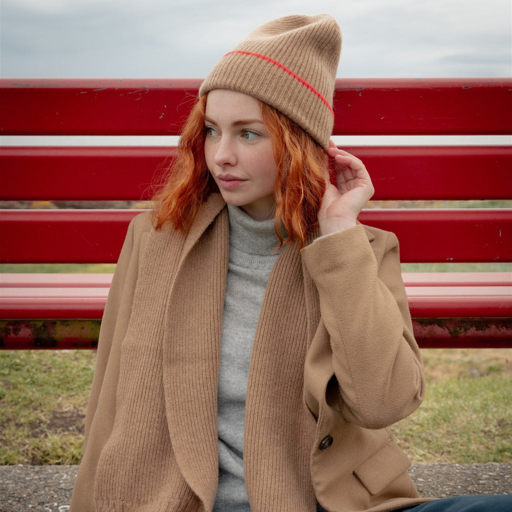 Knitted Charcoal Mid-Weight Ribbed Cashmere Beanie Hat & Scarf Set