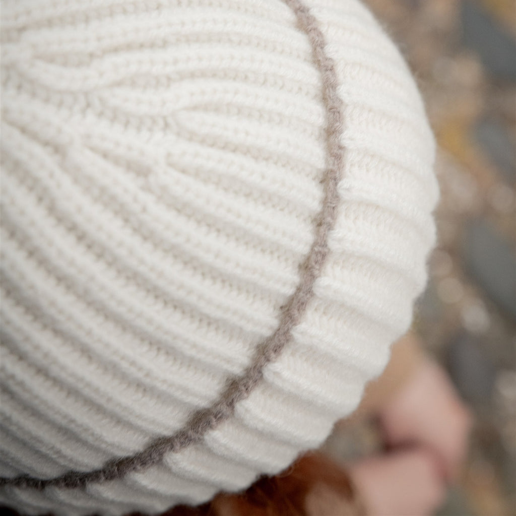 Knitted White Chunky Ribbed Cashmere Beanie Hat