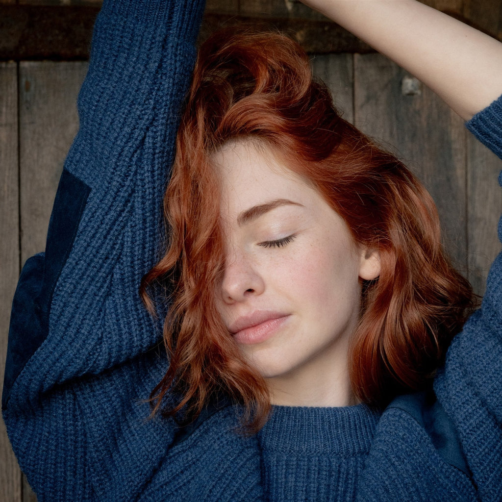 Unisex Yale Blue Fisherman's Rib Cashmere Crew Neck Sweater