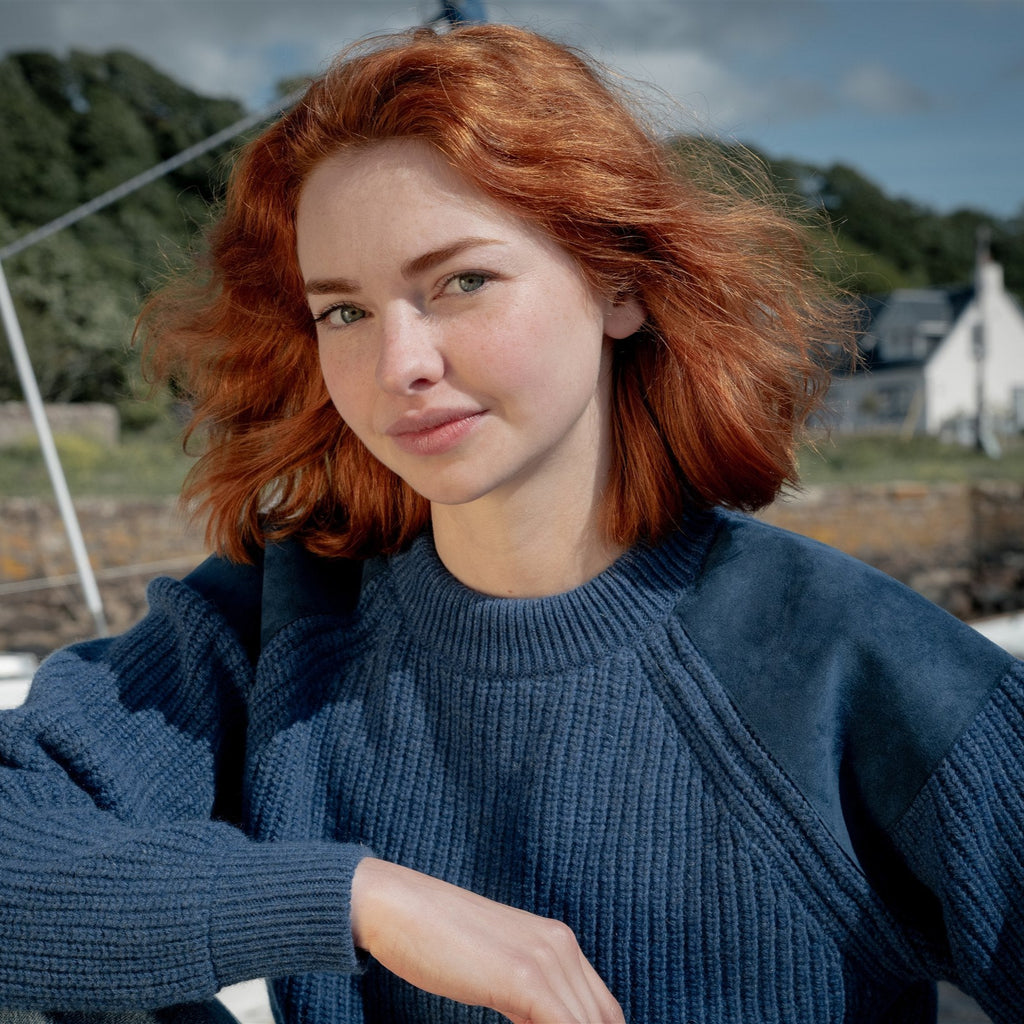 Unisex Yale Blue Fisherman's Rib Cashmere Crew Neck Sweater