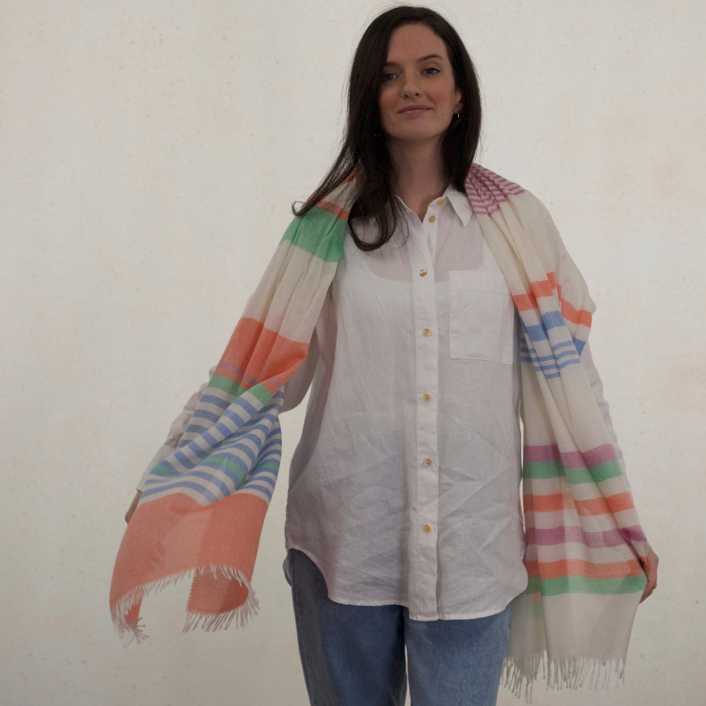 Weekender Capri Stripe Cashmere & Silk Scarf