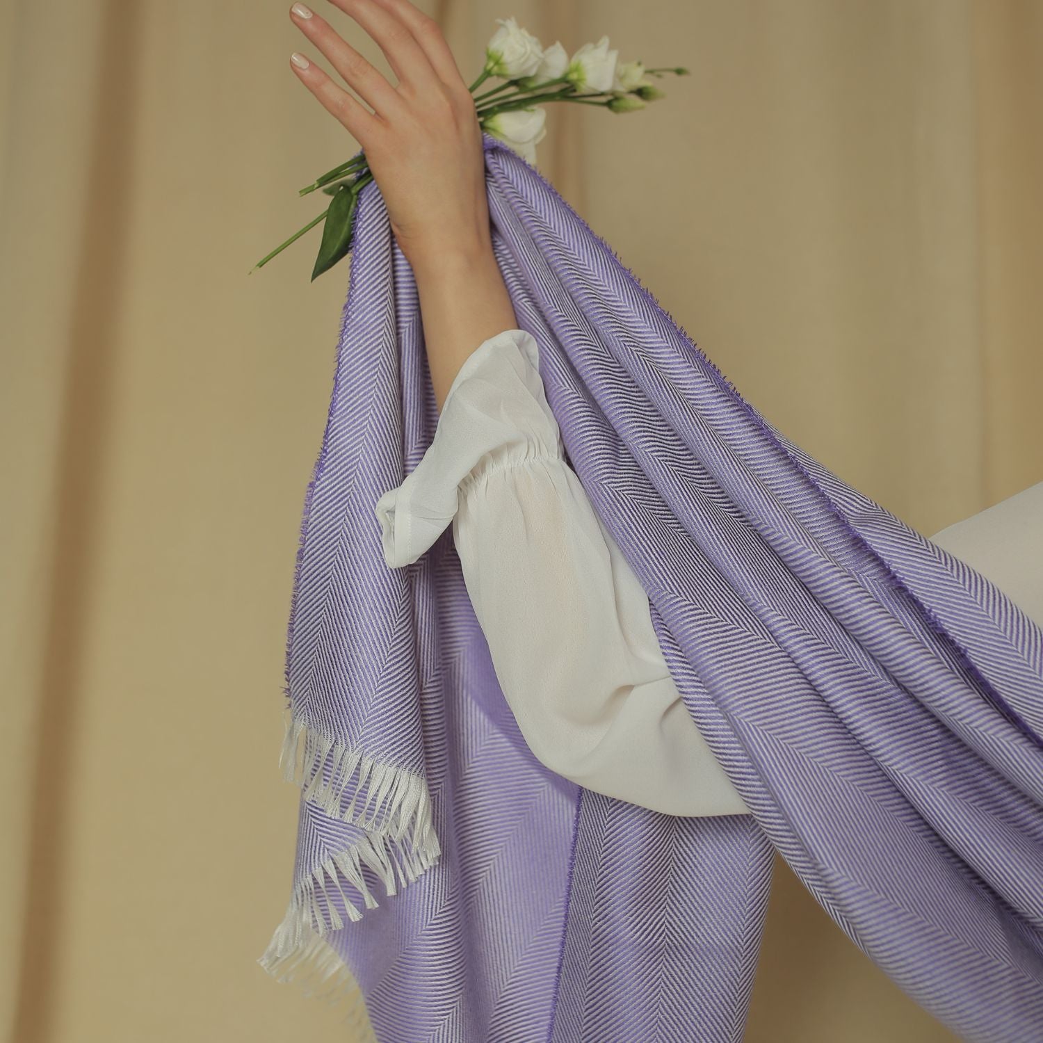 Marquee Lilac Herringbone Cashmere & Silk Stole