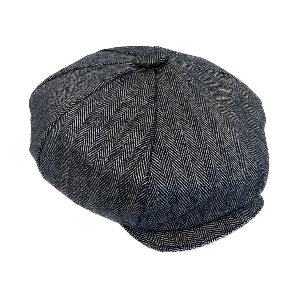 Navy Herringbone Cashmere Baker Boy Cap - Kinalba