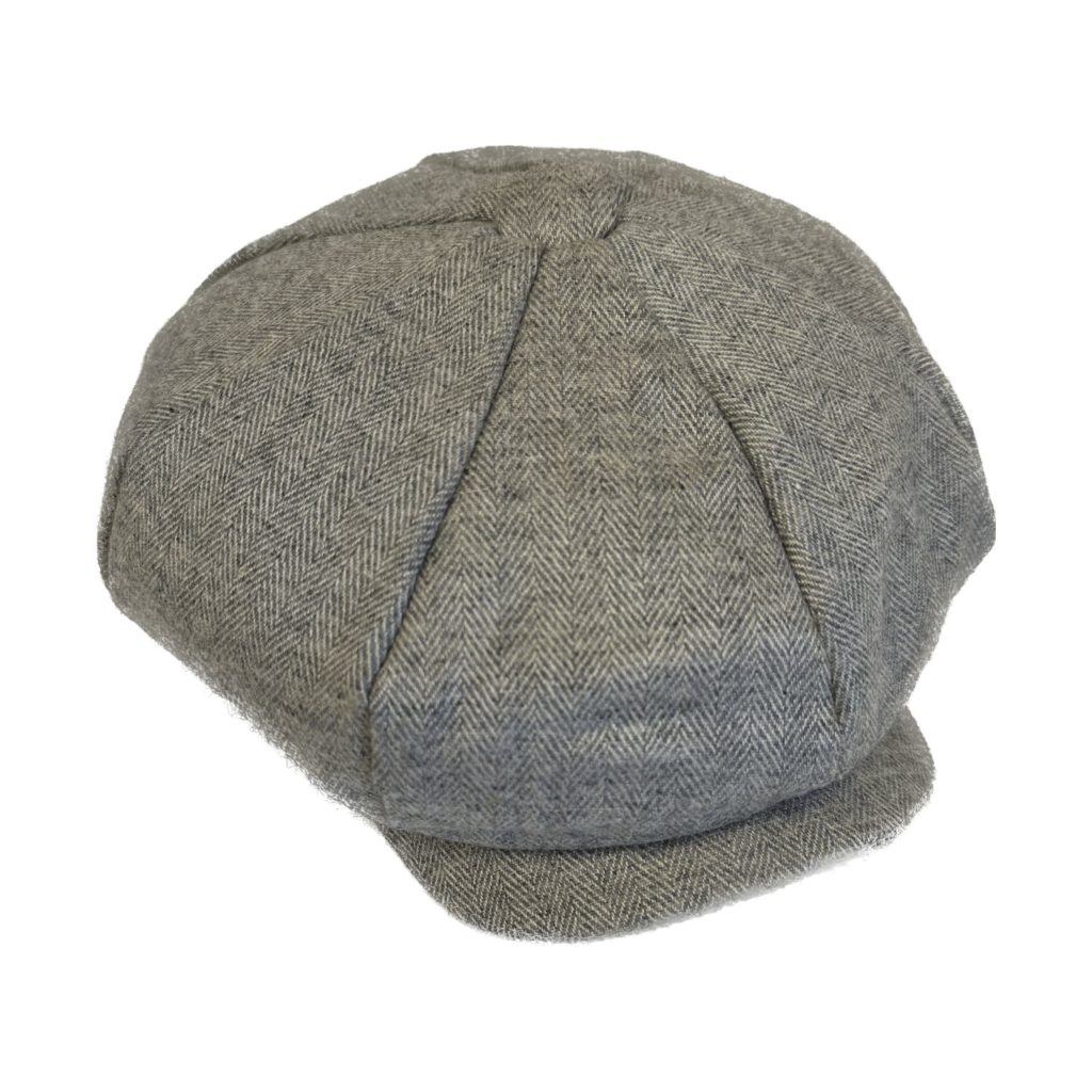 Grey Herringbone Cashmere Baker Boy Cap - Kinalba
