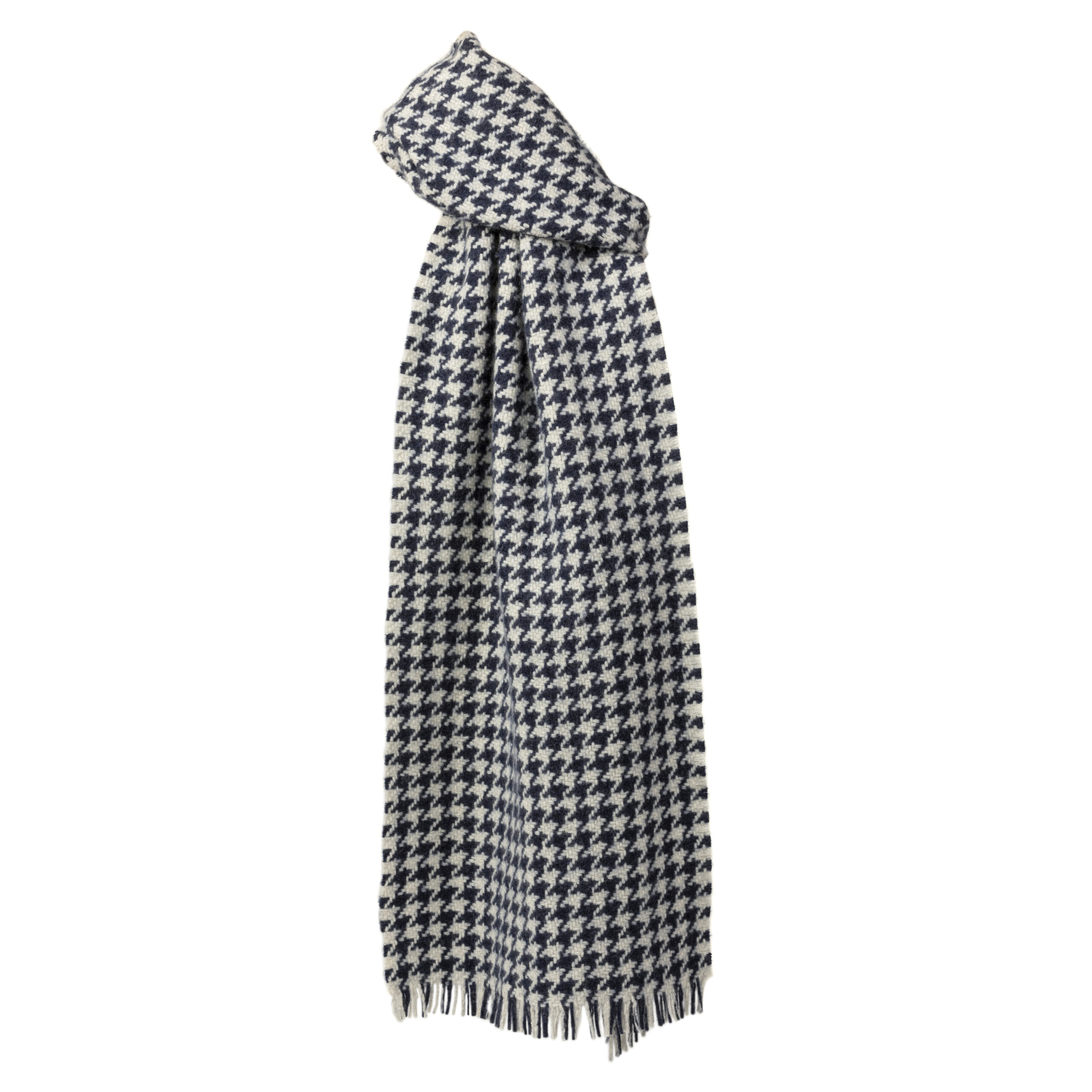 Deluxe Navy Houndstooth Cashmere Scarf