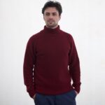 Thumbnail image for Mens Claret Moss Stitch Turtle Neck Cashmere Sweater